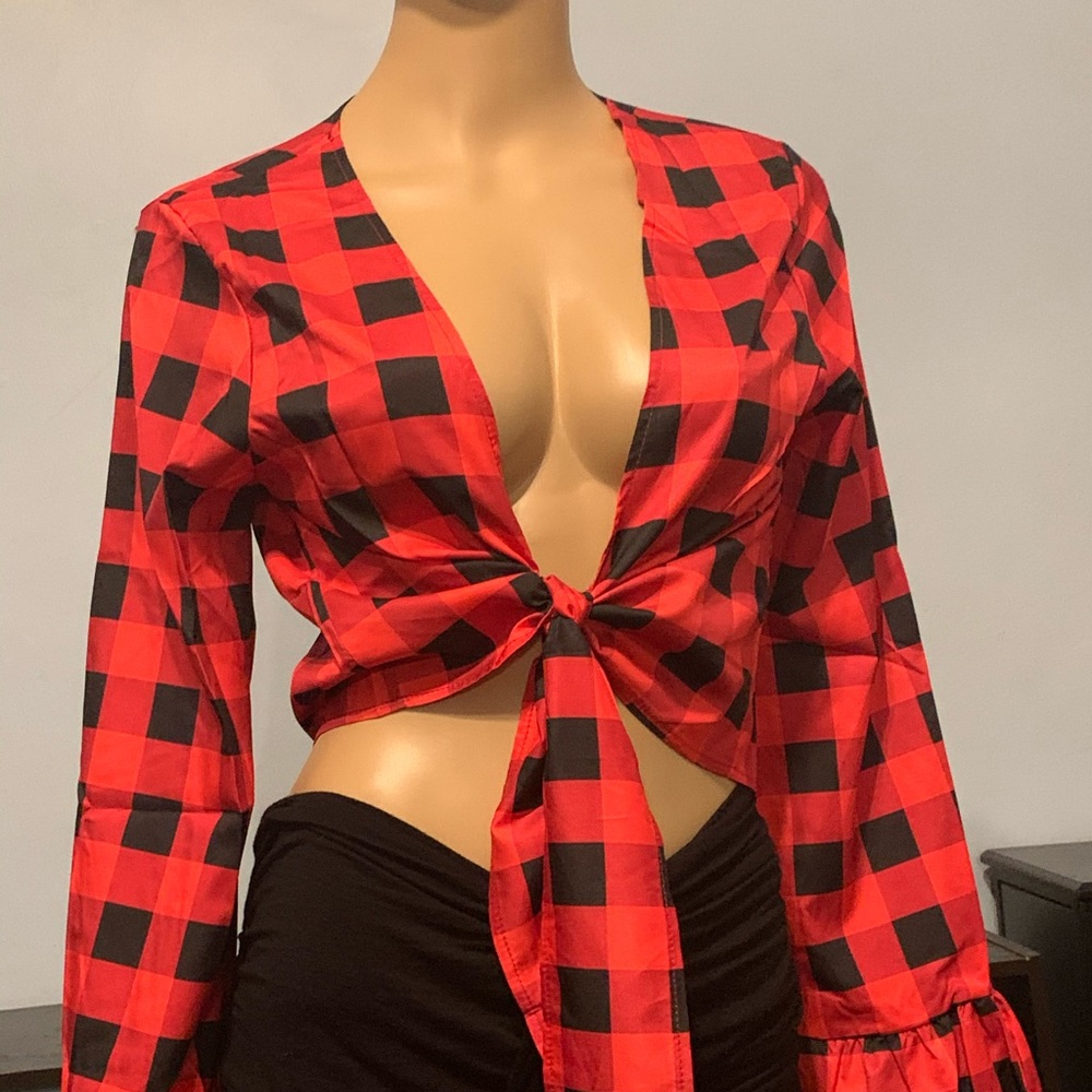 Red & Black plaid crop shirt